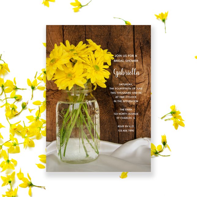 Invitation Mason Jar et marguerites jaunes Fête des mariées d (Créateur téléchargé)