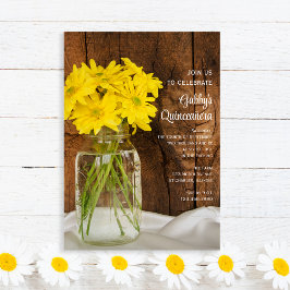 Invitation Mason Jar et marguerites jaunes Quinceañera