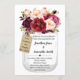 Invitation Mason jar fiançailles marsala country chic