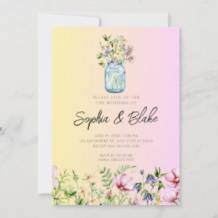 Invitation Mason Jar Fleur sauvage Rustique Ombre Mariage ros