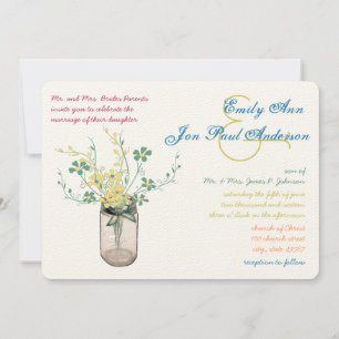 Invitation Mason Jar Fleur sauvage Sage et moutarde Jaune
