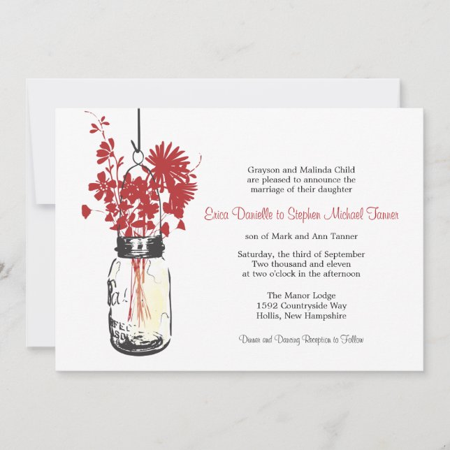Invitation Mason Jar & Fleurs sauvages (Devant)