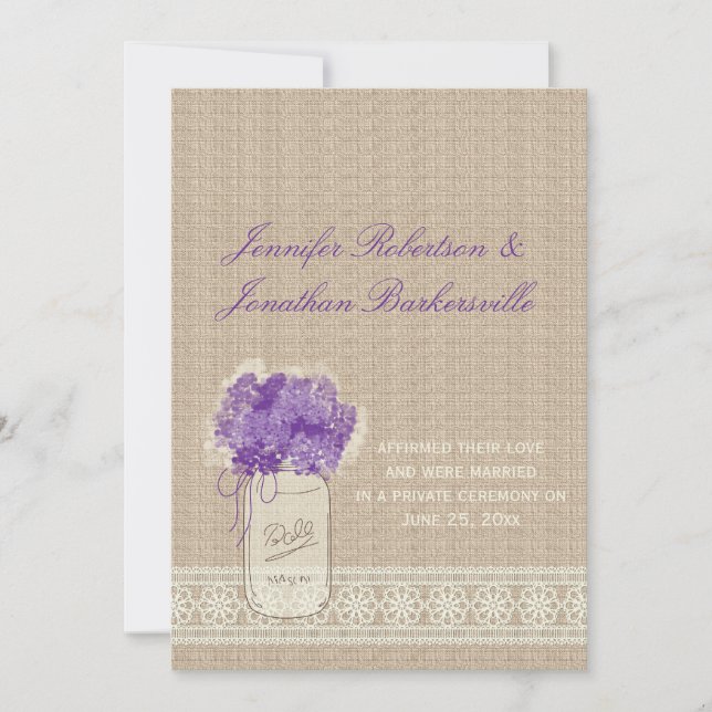 Invitation Mason Jar Fleurs violettes Mariage de la dentelle (Devant)
