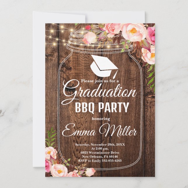 Invitation Mason Jar Graduation BBQ Party (Devant)