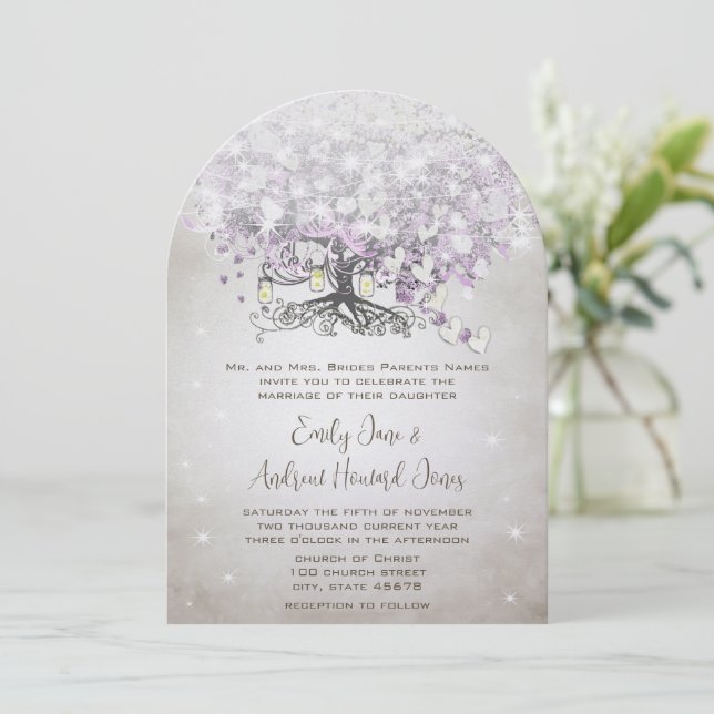 Invitation Mason Jar Lavender Mariage de la feuille de coeur (Debout devant)