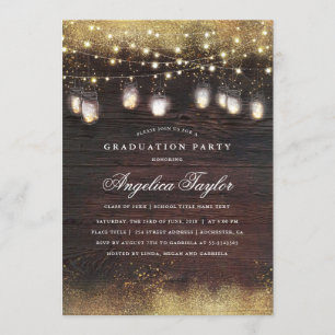 Invitation Mason Jar Lights et Rustic Wood Graduation Party
