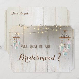 Invitation Mason Jar Lights Russe, Wood Bridesmaid Card