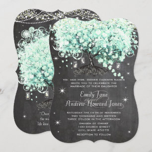 Invitation Mason Jar Mint Chalkboard Coeur Leaf Arbre