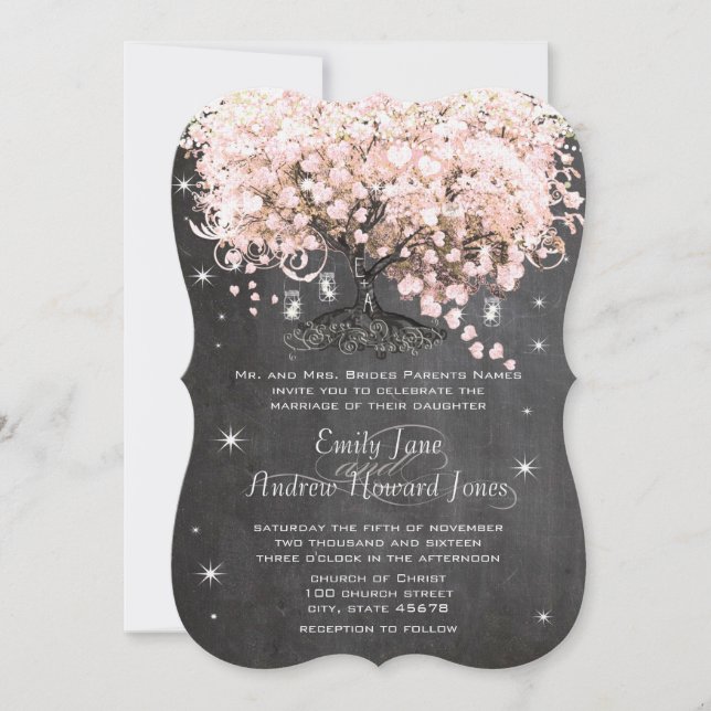 Invitation Mason Jar Pink Chalkboard Arbre de la feuille de c (Devant)