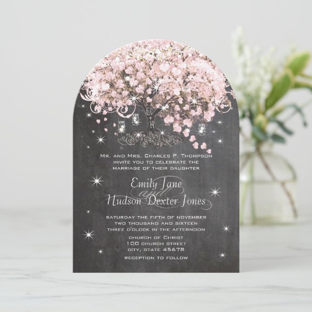 Invitation Mason Jar Pink Chalkboard Arbre de la feuille de c (Debout devant)