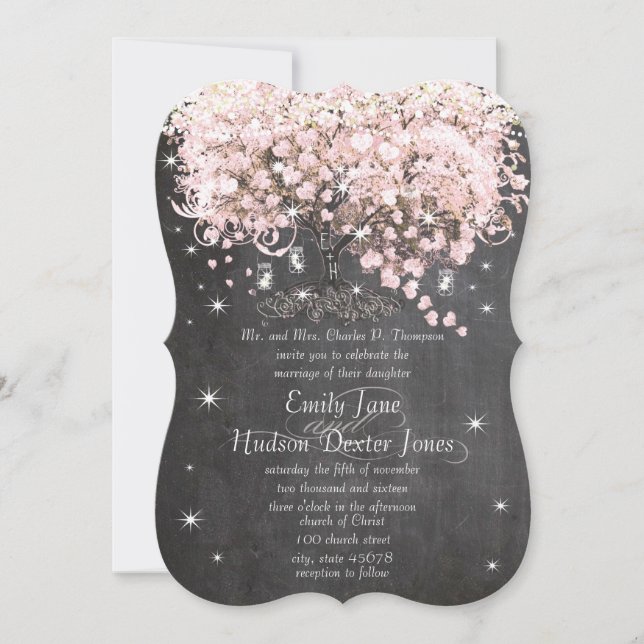 Invitation Mason Jar Pink Chalkboard Arbre de la feuille de c (Devant)