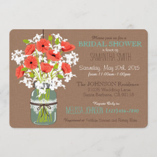 Invitation Mason Jar, Poppies et Fête de l'mariée rustique Bu