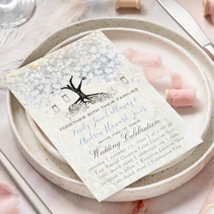 Invitation Mason Jar Poudre Bleu Coeur Feuille Arbre Damas