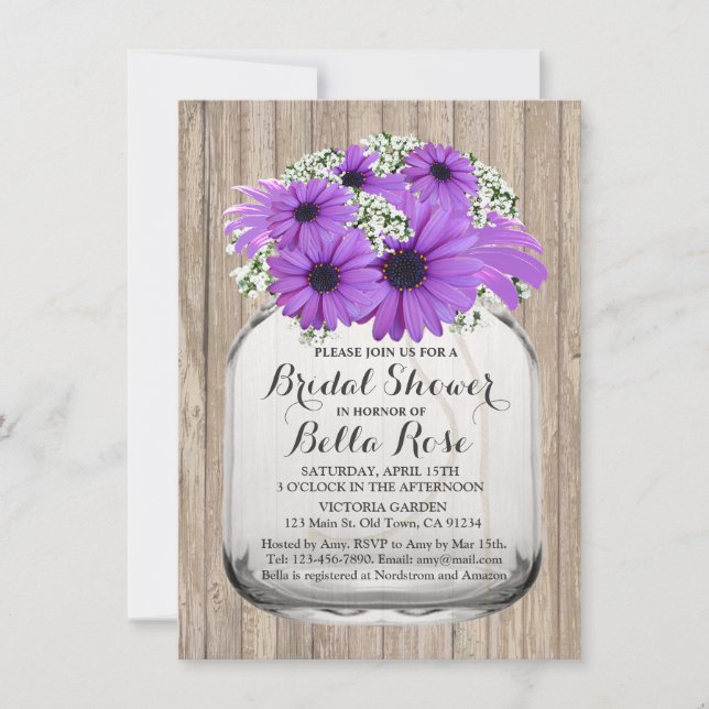 Invitation Mason Jar Purple Daisy Fête des mariées daisy3 (Devant)
