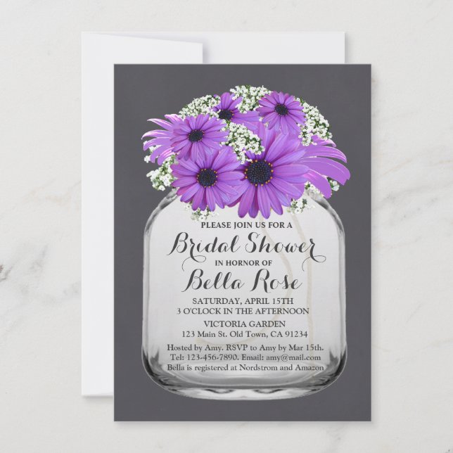 Invitation Mason Jar Purple Daisy Fête des mariées daisy3 (Devant)