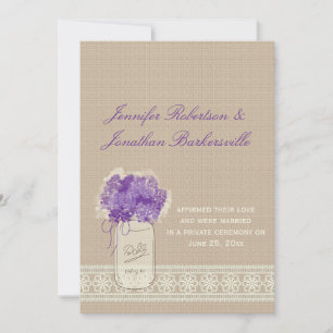 Invitation Mason Jar Purple Flowers Lace Post Mariage