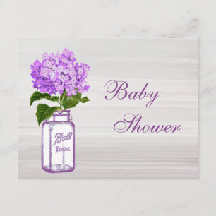 Invitation Mason Jar & Purple Hydrangea Baby shower gris chic