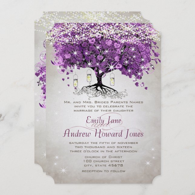 Invitation Mason Jar Radiant violet Mariage (Devant / Derrière)