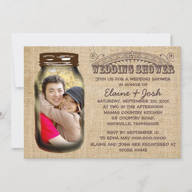 Invitation Mason Jar Rustic Burlap Wedding shower (Devant)