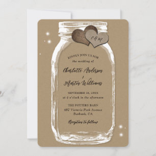 Invitation Mason Jar Rustic Country Kraft Mariage papier