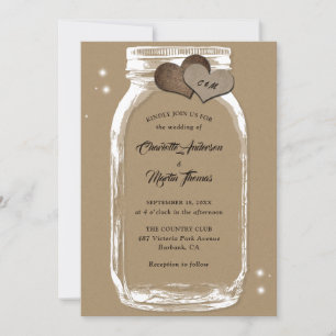 Invitation Mason Jar Rustic Country Kraft Mariage papier