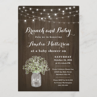 Invitation Mason Jar Rustique Floral Brunch Baby shower à thè