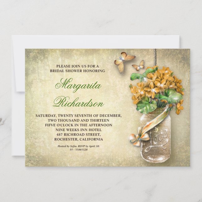 Invitation mason jar rustique vieilles fleurs nuptiale invita (Devant)