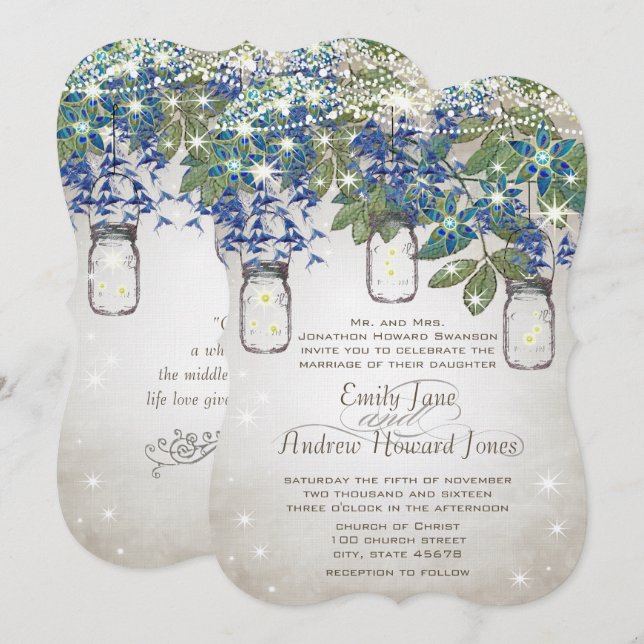 Invitation Mason Jar sous les étoiles rustique et romantique (Devant / Derrière)