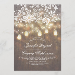 Invitation Mason Jar String Lights Lace Engagement