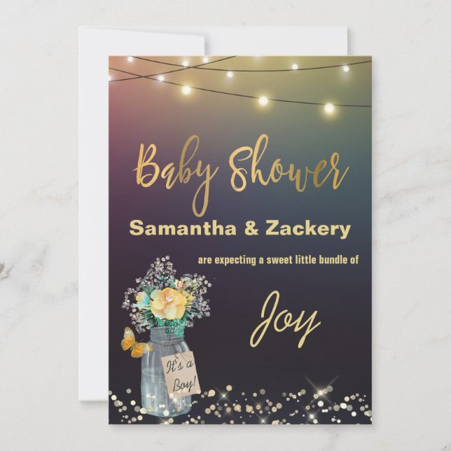 Invitation *~* Mason Jar String Lumières Baby shower rustique (Devant)