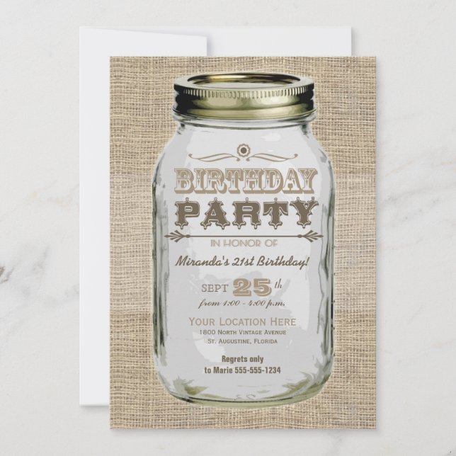 Invitation Mason Jar Vintage Look fête d'anniversaire (Devant)