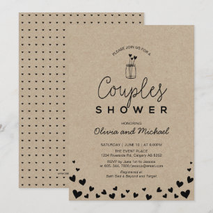 Invitation Mason Jar, Wedding shower Chic Kraft Couples Noirs
