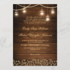 Invitation Mason jarre string or clair dentelle mariage rusti