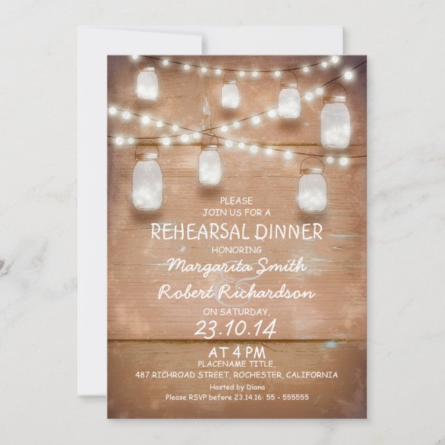 Invitation mason jarres et lumières répétition dîner invitati (Devant)