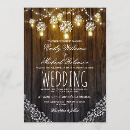 Invitation Mason Jars Lumières à cordes Élégant Mariage rusti