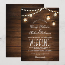 Invitation Mason Jars Lumières à cordes Élégant Mariage rusti