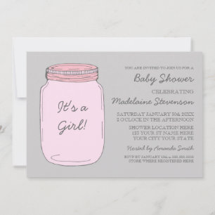 Invitation Mason Mason Gris Rose Jar Douche Personnalisée Béb