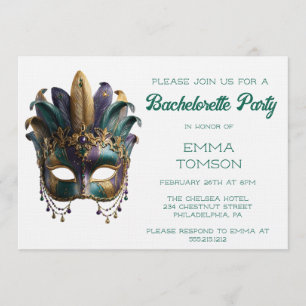 Invitation Masque à plumes régales de Mardi Gras pour enterre