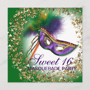 Invitation Masque à plumes Violet Sweet 16 Fête de Mascarade
