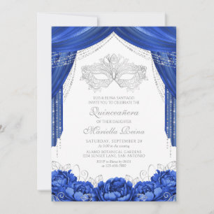 Invitation Masque Bal Masqué Royal Bleu Quinceanera
