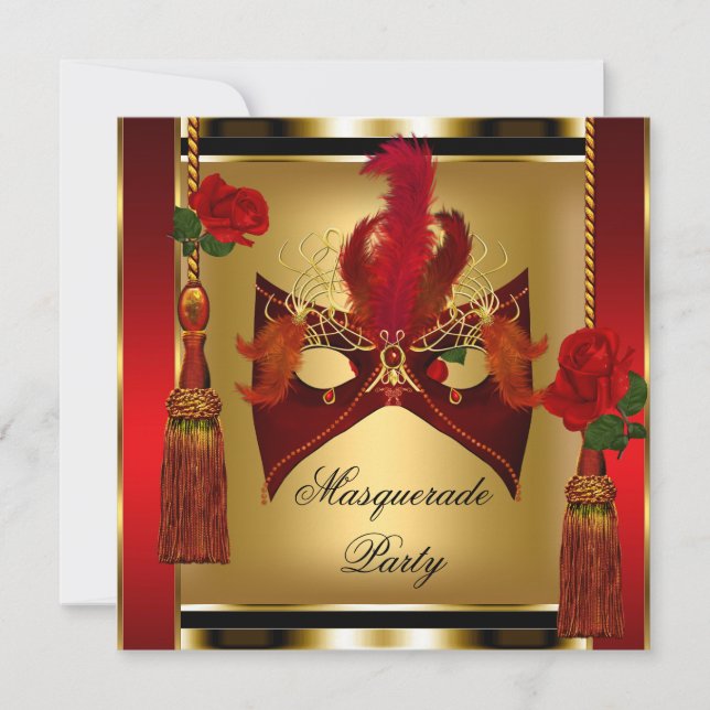 Invitation Masque Black Red Rose Gold (Devant)