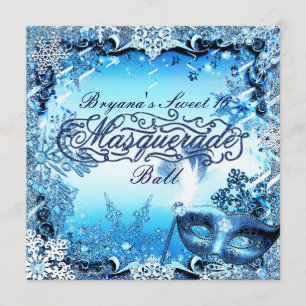 Invitation Masque bleu hiver Mascarade Masque & Snowflakes Él
