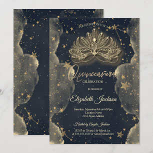 Invitation Masque Céleste Etoiles Nuages Or Quinceanera