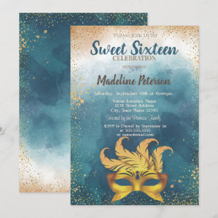 Invitation Masque, Confetti Aquarelle Splash Sweet 16