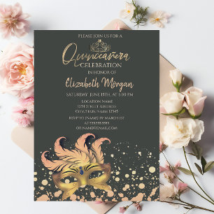 Invitation Masque, Confettis Points Mascarade Quinceañera