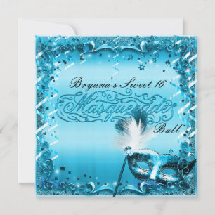 Invitation Masque de Bal Masqué Bleu Élégant