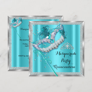 Invitation Masque de Bal Masqué Bleu sarcelle Quinceanera