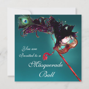Invitation MASQUE DE BAL MASQUÉ DE MARDI GRAS ÉLÉGANT bleu bl