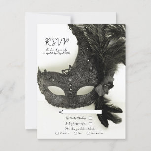 Invitation Masque de bal masqué noir élégant RSVP de mariage
