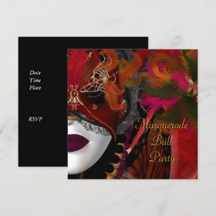 Invitation Masque de bal masqué noir rouge
